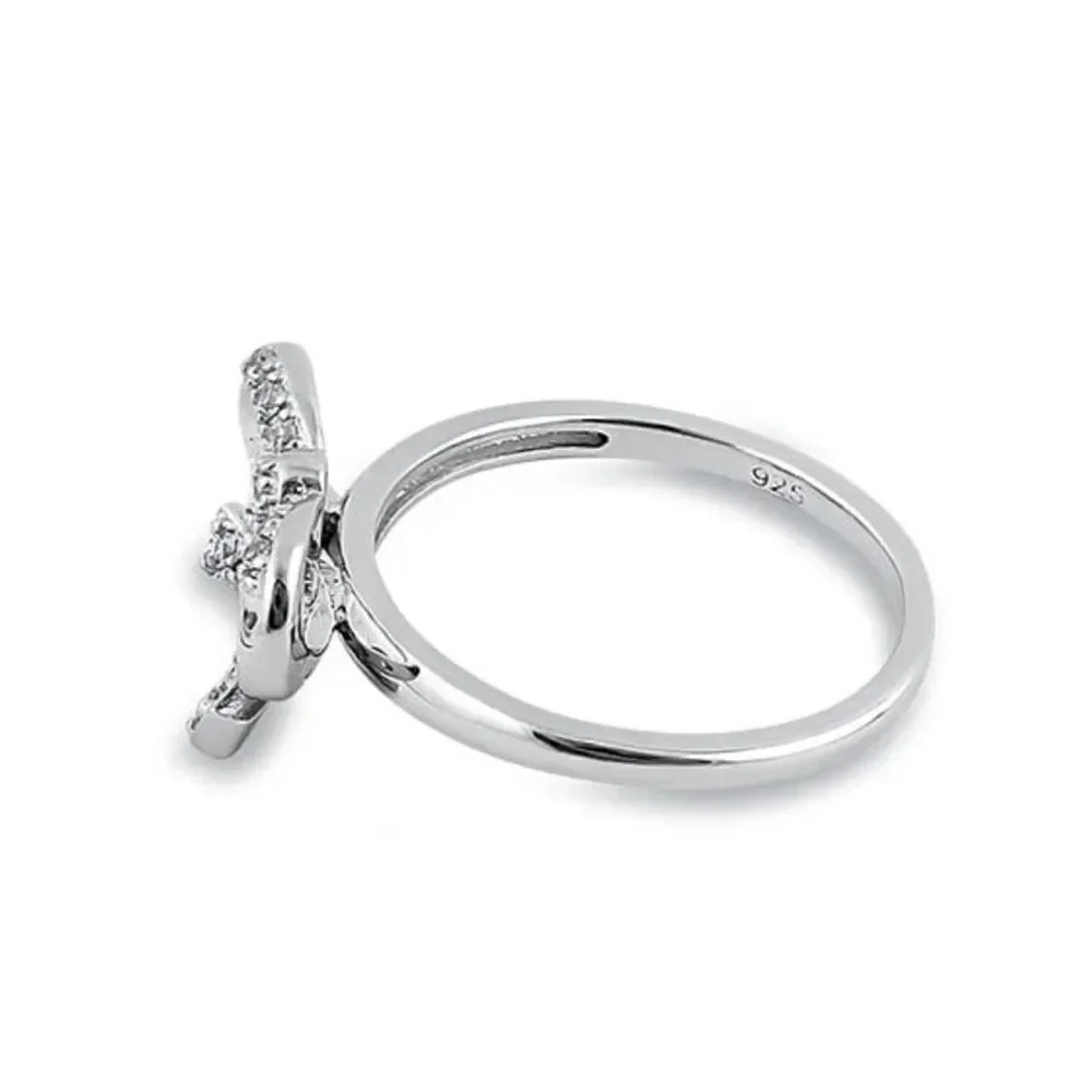 Sterling Silver Clear Bow Ribbon CZ Ring New